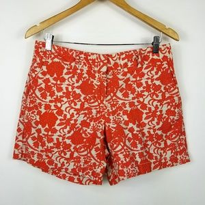 LOFT Orange Floral Shorts Linen Cotton Blend